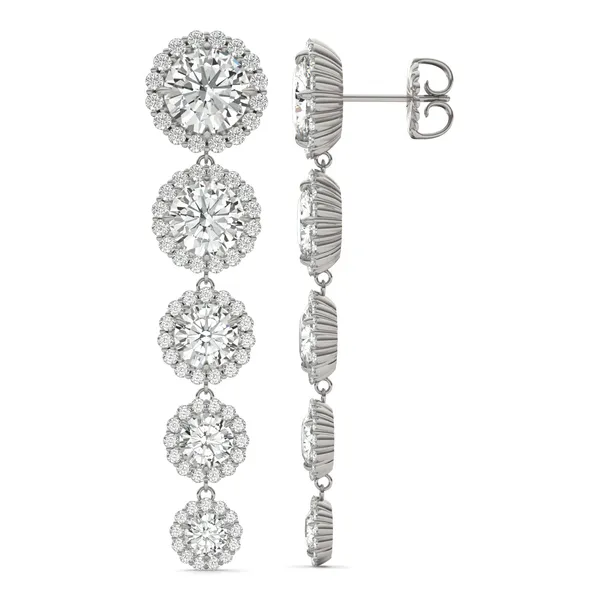 Round Brilliant Five-Stone Graduated Halo Drop Earrings