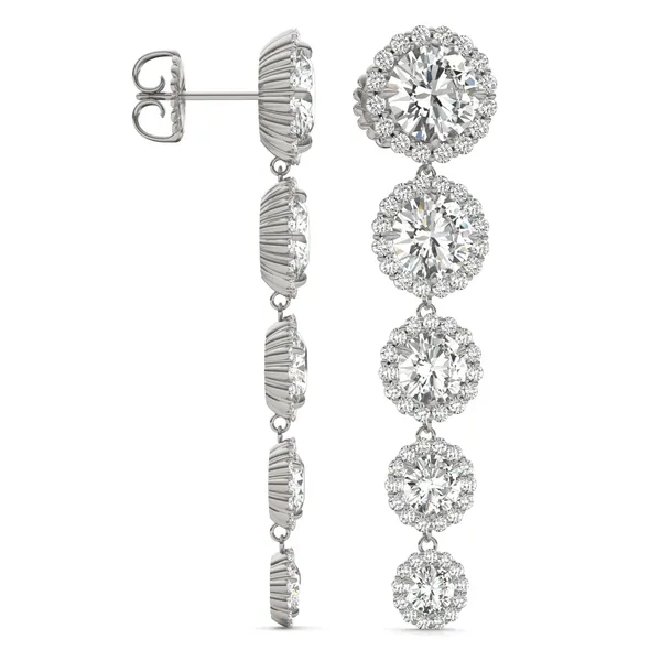 Round Brilliant Five-Stone Graduated Halo Drop Earrings