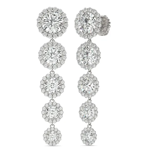 Round Brilliant Five-Stone Graduated Halo Drop Earrings