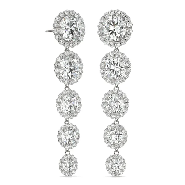 Round Brilliant Five-Stone Graduated Halo Drop Earrings