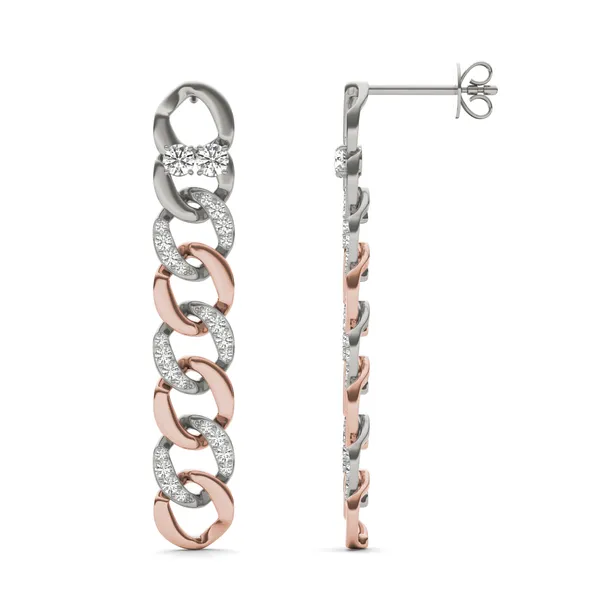 Accented Two-Toned Chain Drop Earrings