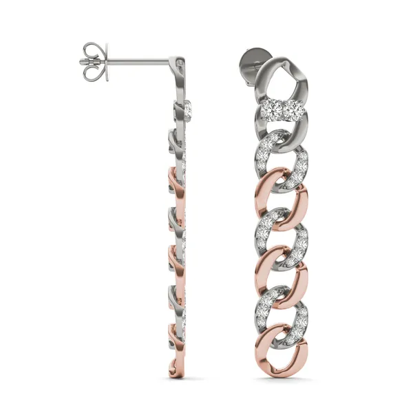 Accented Two-Toned Chain Drop Earrings