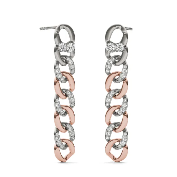 Accented Two-Toned Chain Drop Earrings