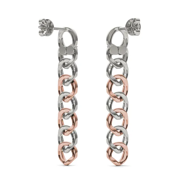Accented Two-Toned Chain Drop Earrings