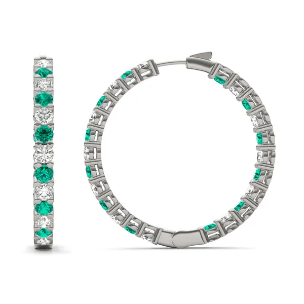 Emerald Alternating Basket Hoop Earrings