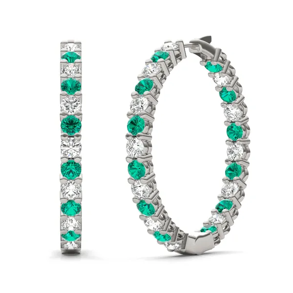 Emerald Alternating Basket Hoop Earrings