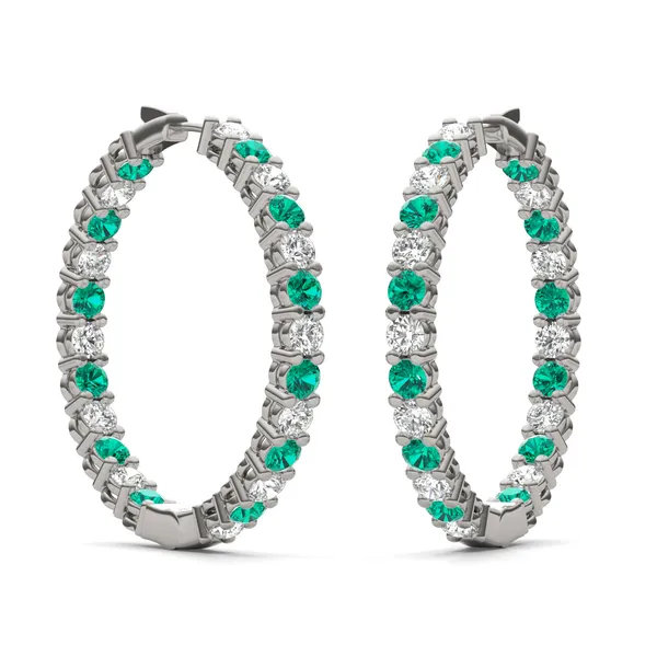 Emerald Alternating Basket Hoop Earrings