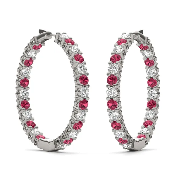 Ruby Alternating Basket Hoop Earrings