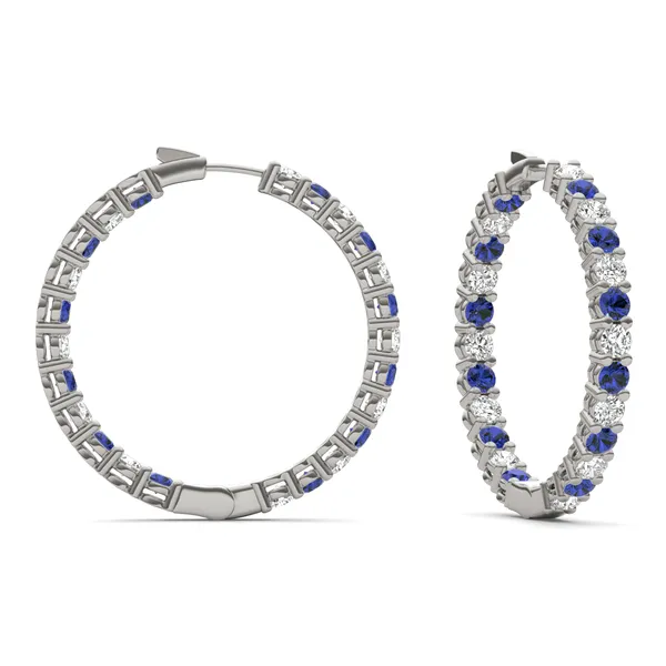 Sapphire Alternating Basket Hoop Earrings
