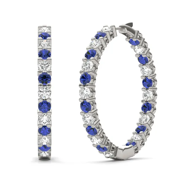 Sapphire Alternating Basket Hoop Earrings
