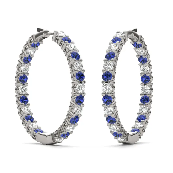 Sapphire Alternating Basket Hoop Earrings