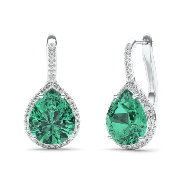 Emerald Halo Leverback Earrings
