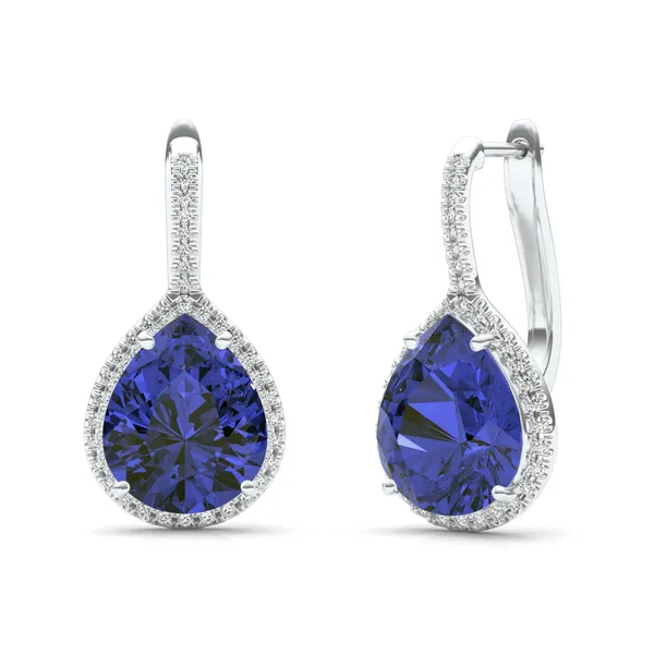 Sapphire Halo Leverback Earrings