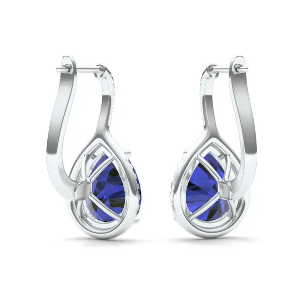 Sapphire Halo Leverback Earrings
