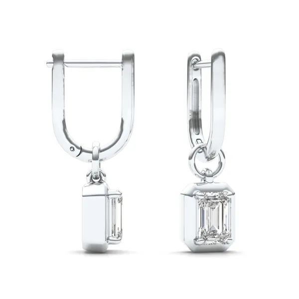 Emerald Bezel Illusion Drop Huggie Earrings