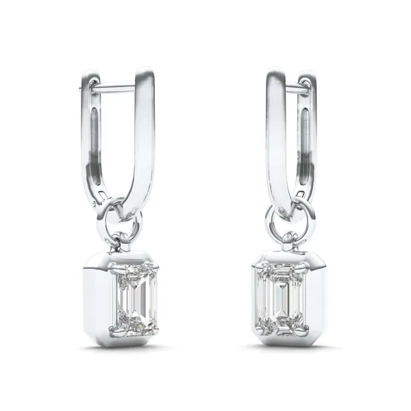 Emerald Bezel Illusion Drop Huggie Earrings