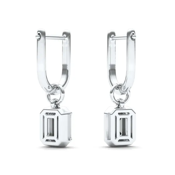 Emerald Bezel Illusion Drop Huggie Earrings