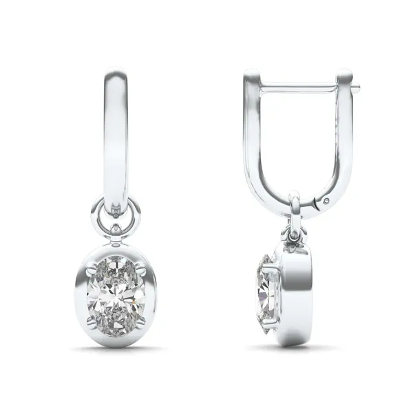 Oval Bezel Illusion Drop Huggie Earrings