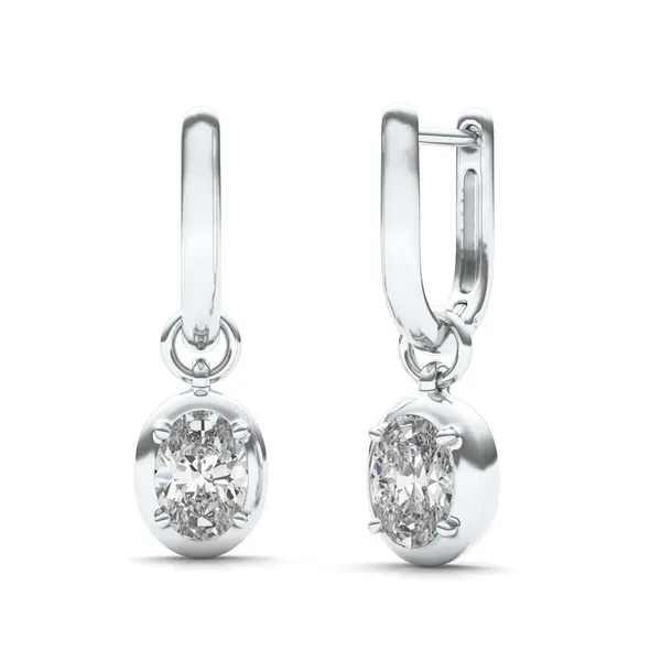 Oval Bezel Illusion Drop Huggie Earrings