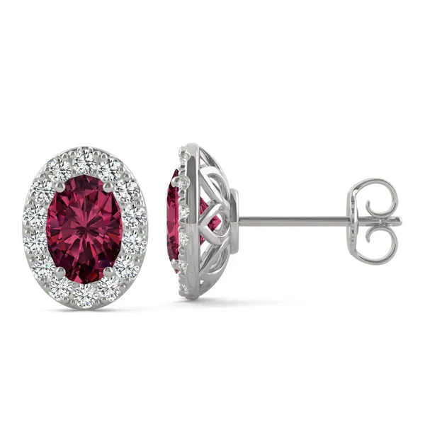 Ruby Oval Halo Stud Earrings in 14K White Gold