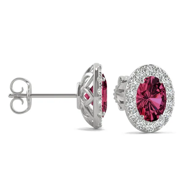 Ruby Oval Halo Stud Earrings in 14K White Gold