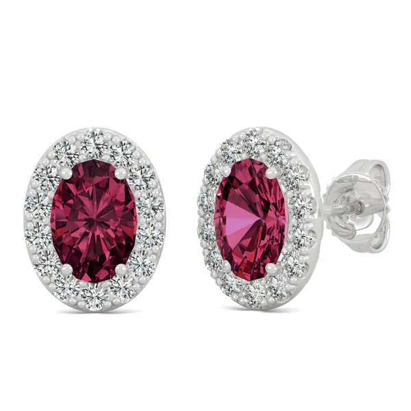 Ruby Oval Halo Stud Earrings in 14K White Gold