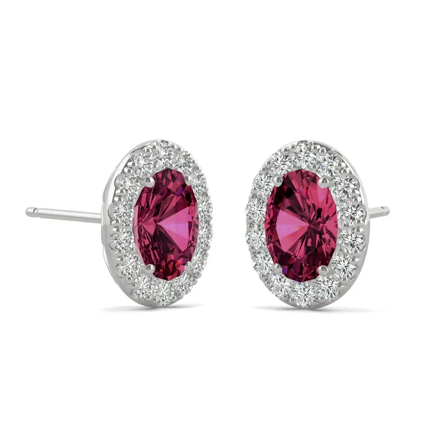 Ruby Oval Halo Stud Earrings in 14K White Gold
