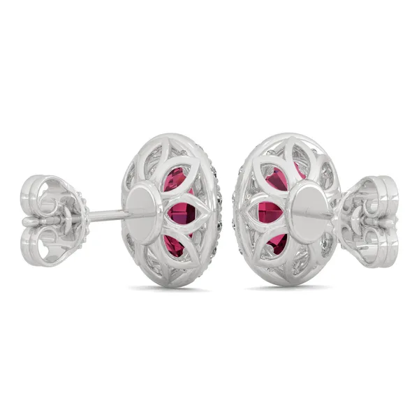 Ruby Oval Halo Stud Earrings in 14K White Gold