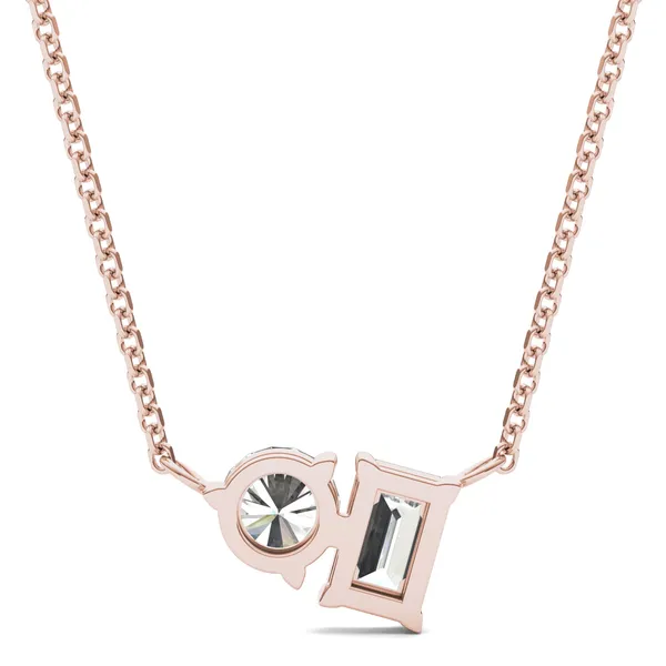 Round Brilliant and Emerald Toi et Moi Necklace