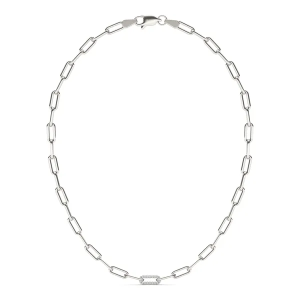 Single Pavé Paperclip Chain Necklace