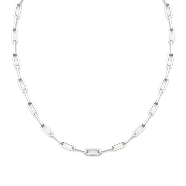 Single Pavé Paperclip Chain Necklace