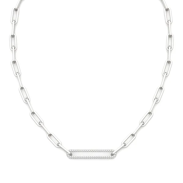 Elongated Pavé Paperclip Chain Necklace