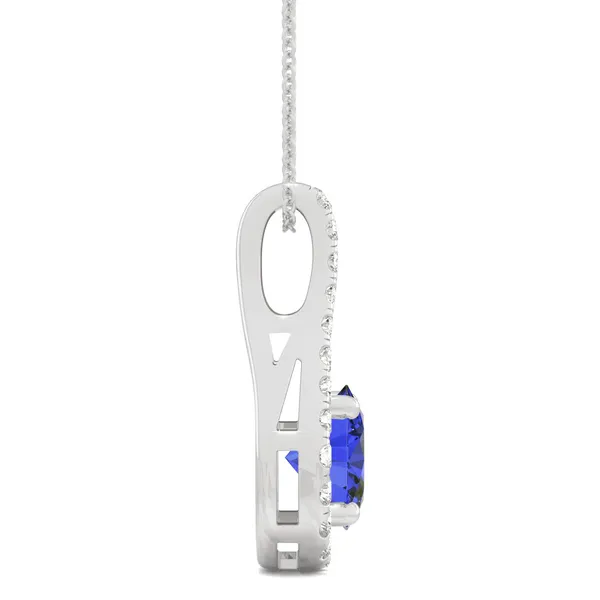 Sapphire Round Drop Halo Pendant in 14K White Gold