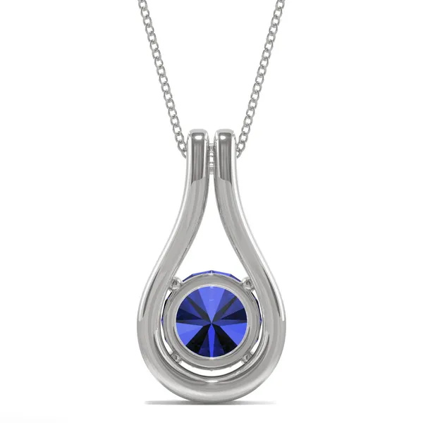 Sapphire Round Drop Halo Pendant in 14K White Gold