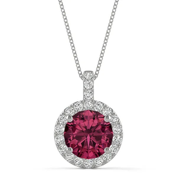 Ruby Round Halo Pendant in 14K White Gold