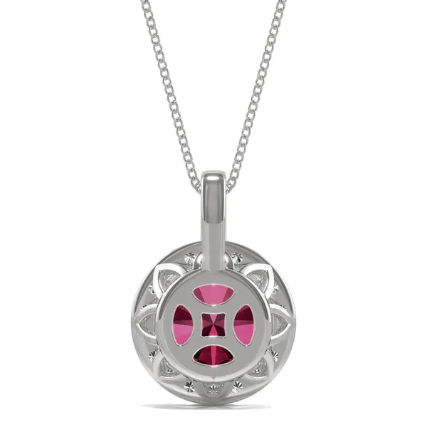 Ruby Round Halo Pendant in 14K White Gold