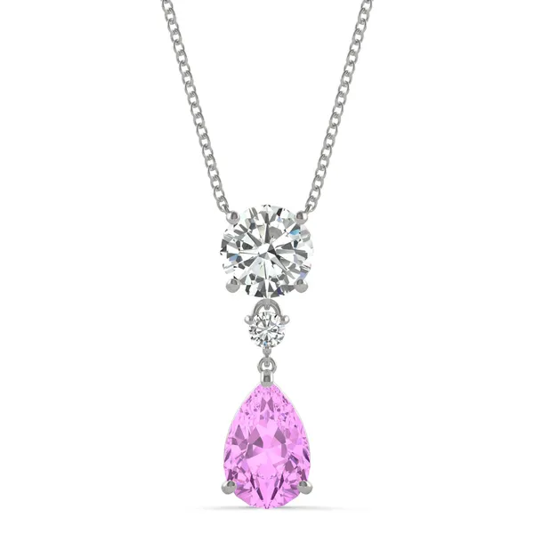 Pink Sapphire Pear Drop Pendant in 14K White Gold
