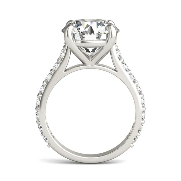 Round Brilliant Claw Prong Cathedral Side-Stone Exotic Engagement Ring