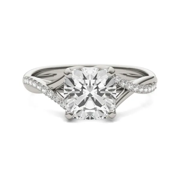 Cushion Hearts & Arrows Signature Twisted Side-Stone Engagement Ring