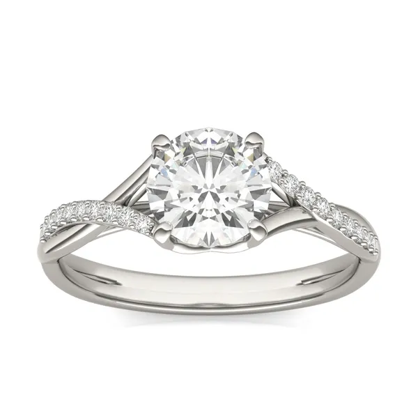 Round Hearts & Arrows Signature Twisted Side-Stone Engagement Ring