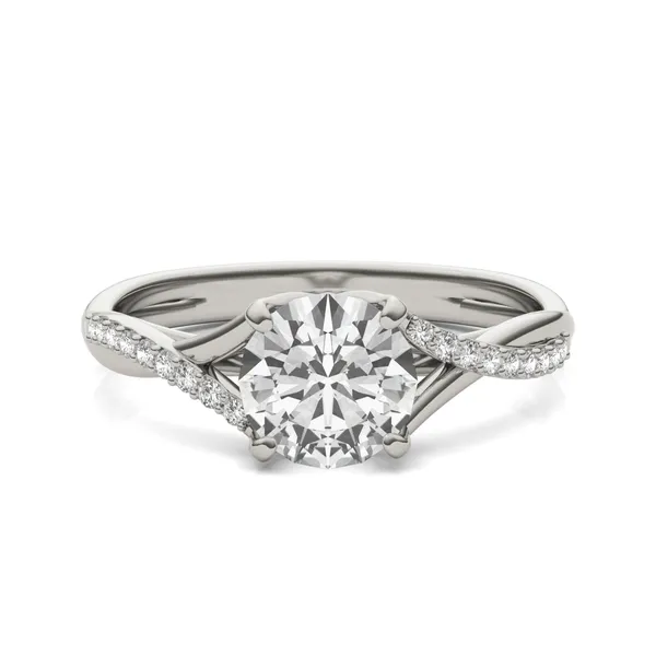 Round Hearts & Arrows Signature Twisted Side-Stone Engagement Ring