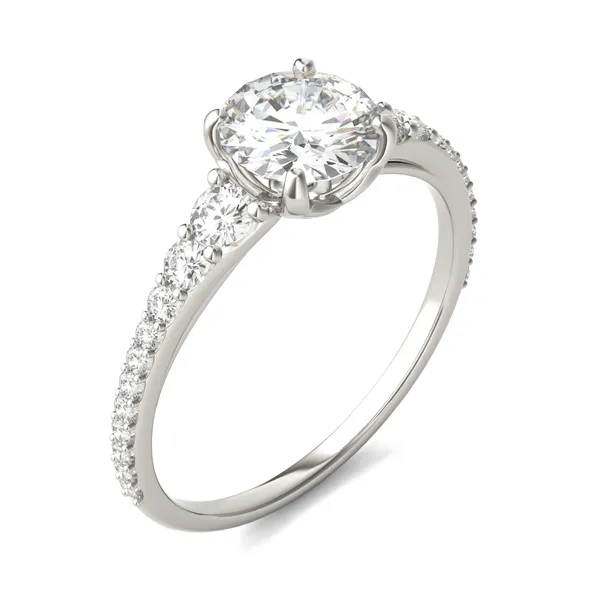 Round Hearts & Arrows Signature Graduated Side-Stone Engagement Ring