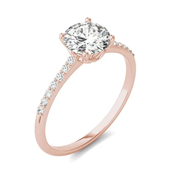 Round Hearts & Arrows Signature Petite Side-Stone Engagement Ring