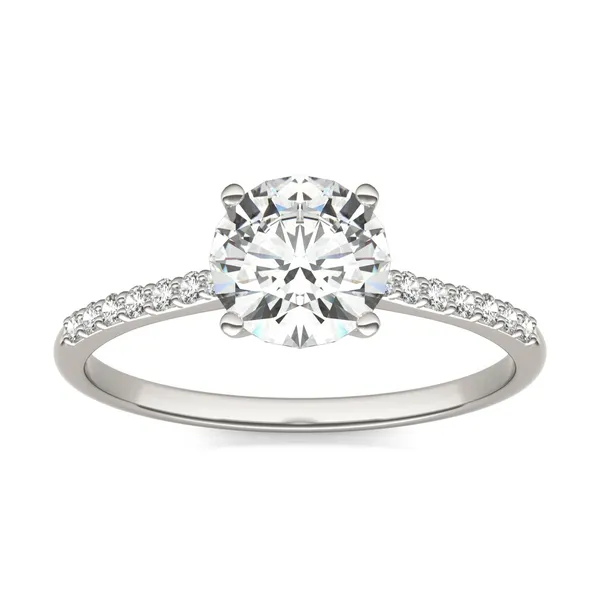 Round Hearts & Arrows Signature Petite Side-Stone Engagement Ring