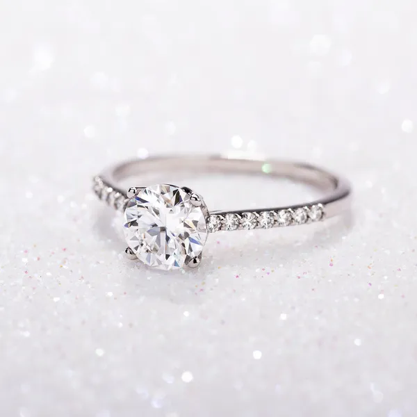 Round Hearts & Arrows Signature Petite Side-Stone Engagement Ring