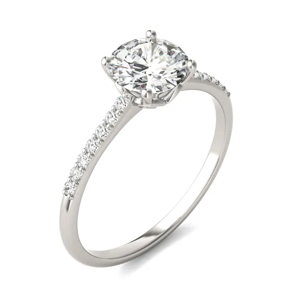 Round Hearts & Arrows Signature Petite Side-Stone Engagement Ring