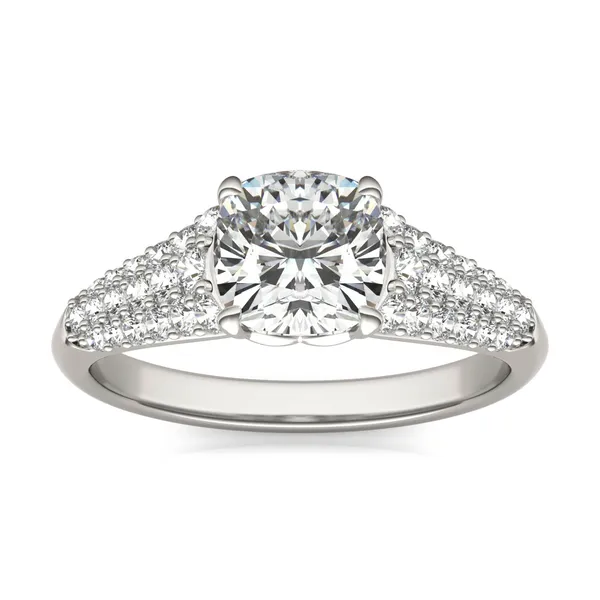 Cushion Hearts & Arrows Signature Pavé Side-Stone Engagement Ring