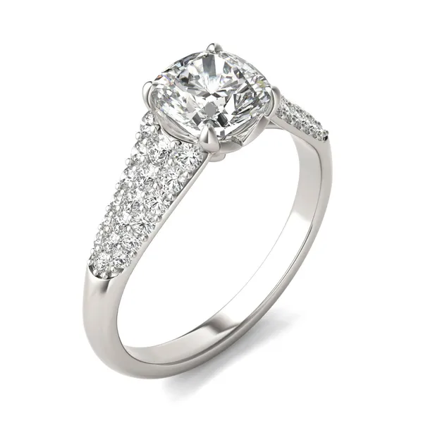 Cushion Hearts & Arrows Signature Pavé Side-Stone Engagement Ring