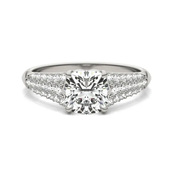 Cushion Hearts & Arrows Signature Pavé Side-Stone Engagement Ring