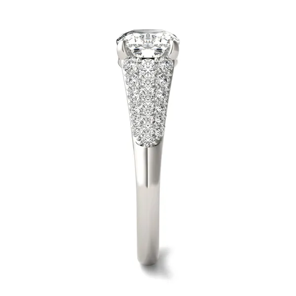 Cushion Hearts & Arrows Signature Pavé Side-Stone Engagement Ring